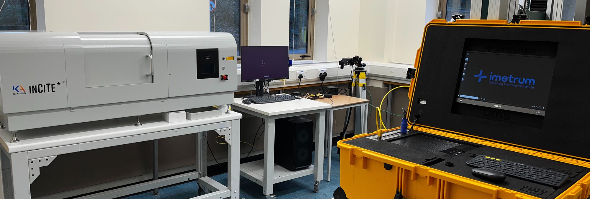 The imaging bay: the InCiTe 3D X-ray microscope alongside portable acquisition equipment on the laboratory bench