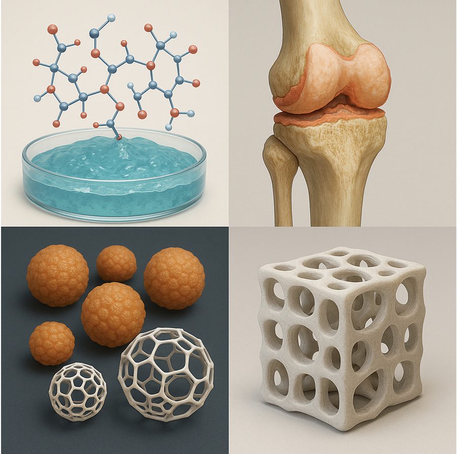 Molecular model, joint anatomy, self-assembled nanoparticles and a printed lattice scaffold